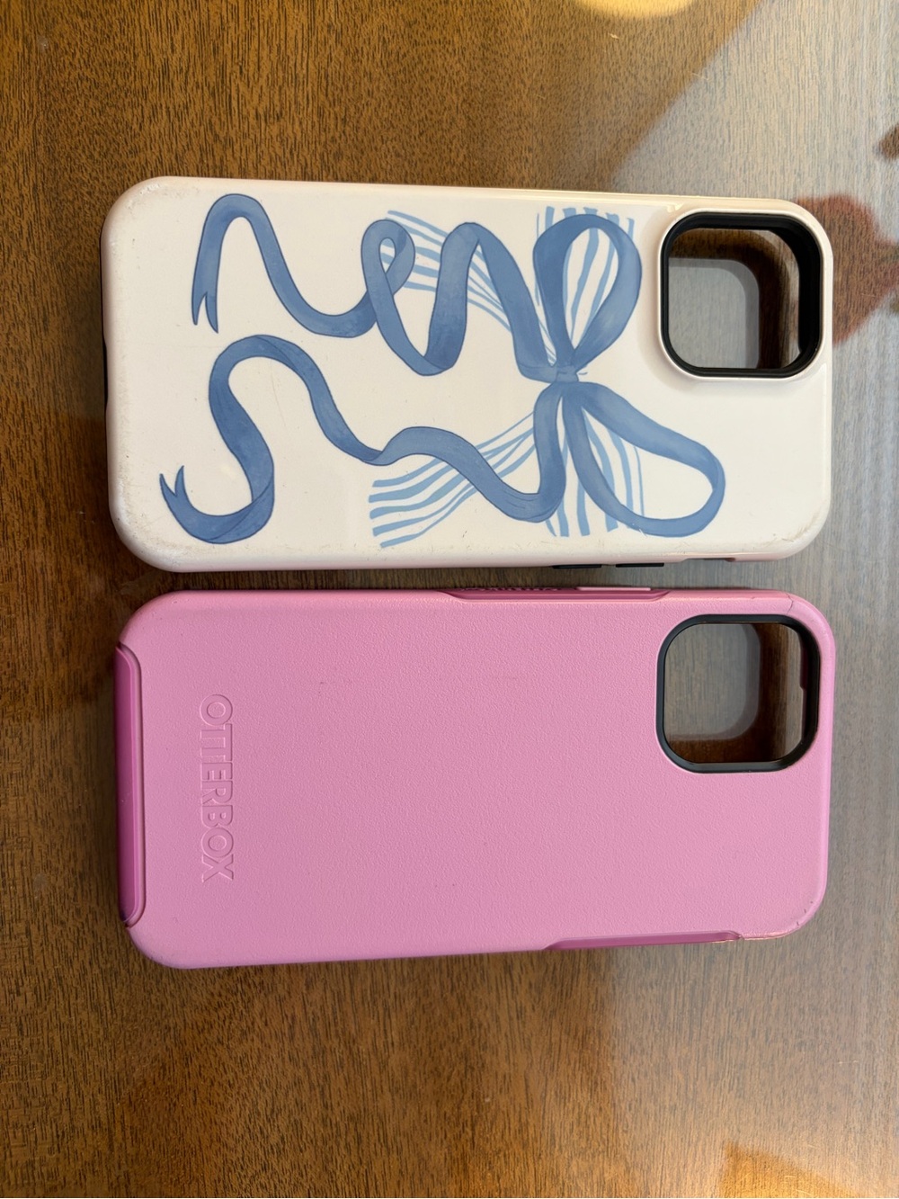 OtterBox Dual-Design Phone Case Set — Pink and White with Blue Ribbon Art